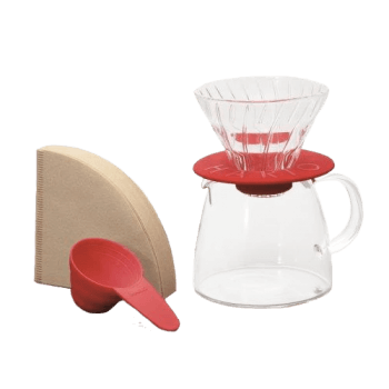 Hario V60 Coffee Pour Over Kit Bundle Set - Comes with Ceramic Dripper,  Range Server Glass Pot, Measuring Spoon, and 100 Count Package of Hario 02W